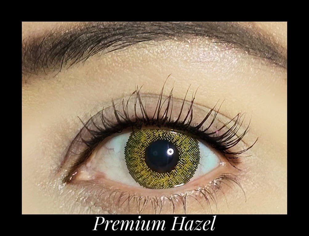Premium Hazel Cosmetic YEARLY Coloured Contact Lenses — worn on eye