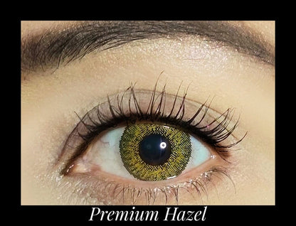 Premium Hazel Cosmetic YEARLY Coloured Contact Lenses — worn on eye